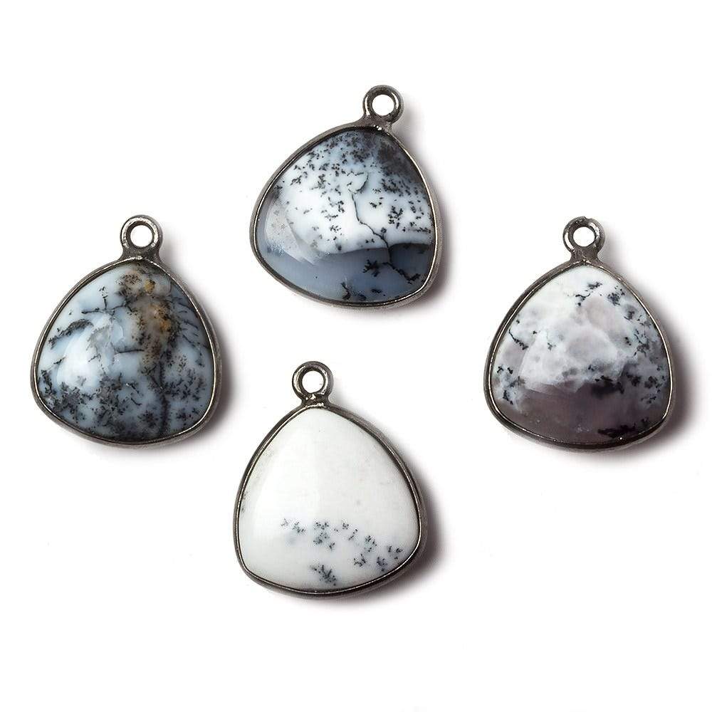 15mm Oxidized Silver Bezel Dendritic Opal plain triangle Pendant 1 focal bead - Beadsofcambay.com