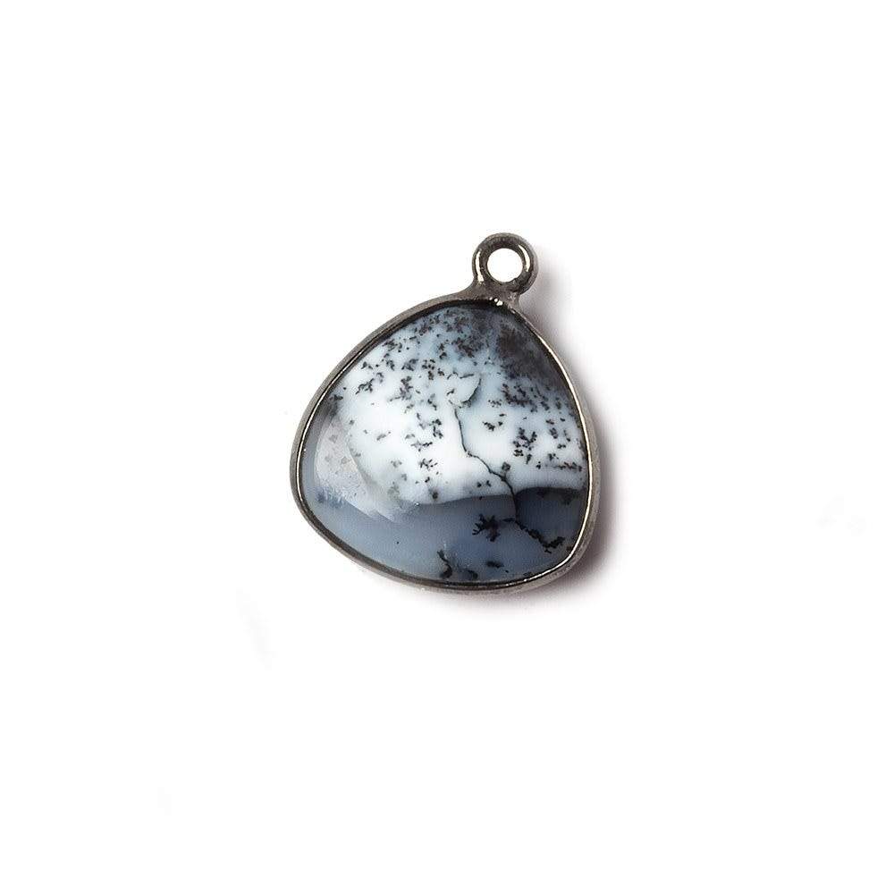 15mm Oxidized Silver Bezel Dendritic Opal plain triangle Pendant 1 focal bead - Beadsofcambay.com