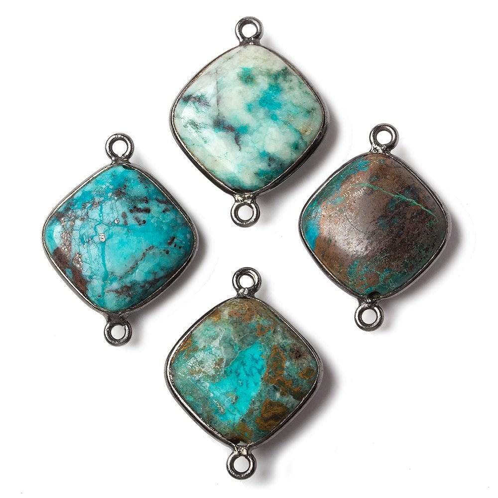 15mm Oxidized Silver Bezeled Chrysocolla plain pillow Focal Connector 1 piece - Beadsofcambay.com