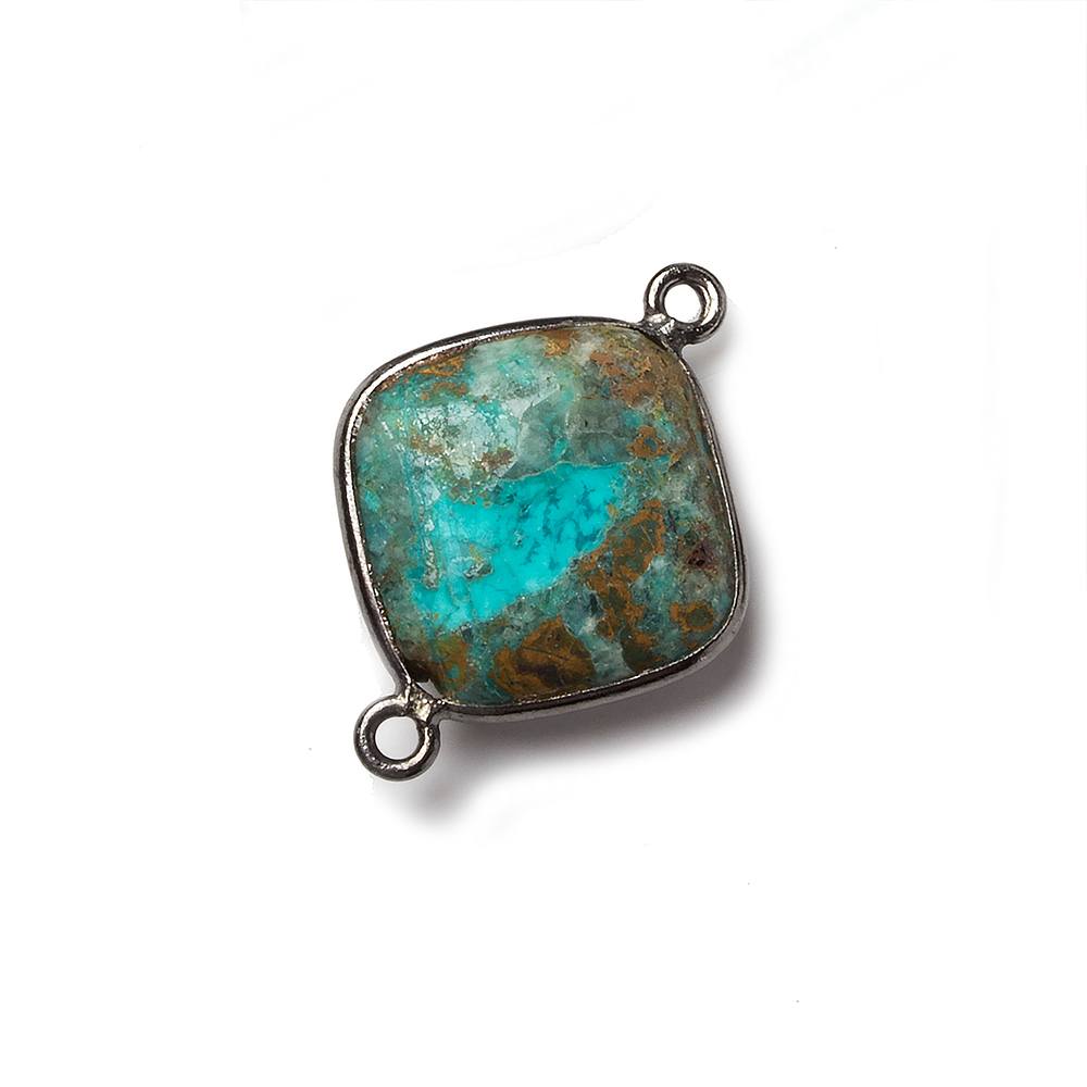 15mm Oxidized Silver Bezeled Chrysocolla plain pillow Focal Connector 1 piece - Beadsofcambay.com