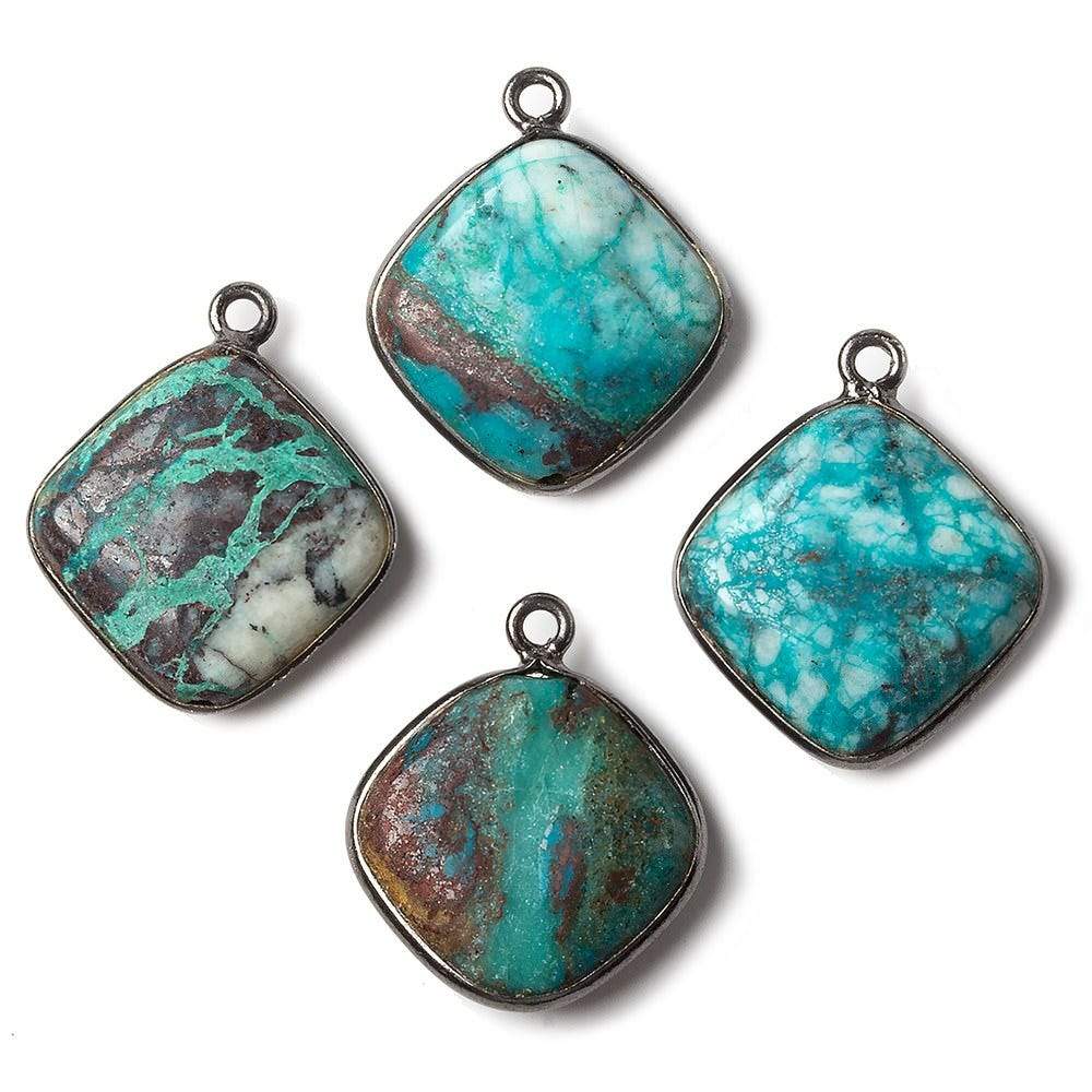 15mm Oxidized Silver Bezeled Chrysocolla plain pillow Focal Pendant 1 piece - Beadsofcambay.com