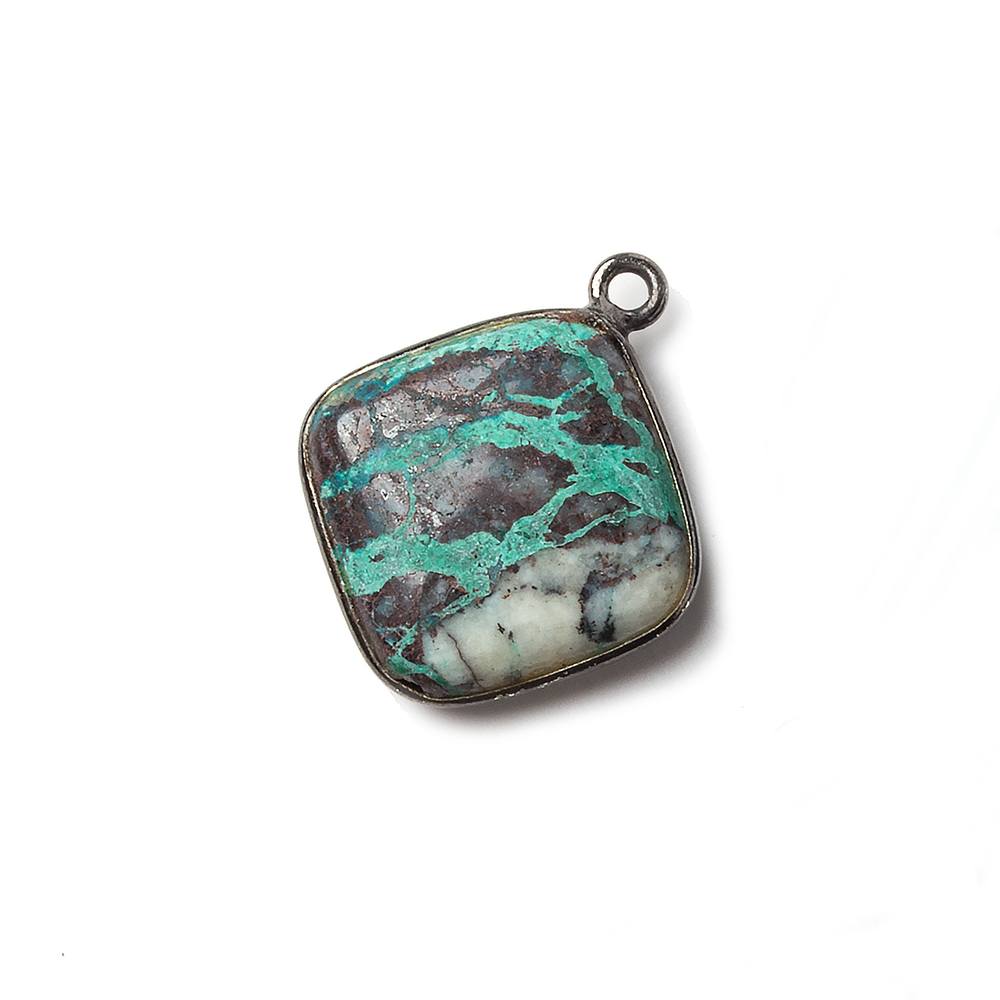 15mm Oxidized Silver Bezeled Chrysocolla plain pillow Focal Pendant 1 piece - Beadsofcambay.com