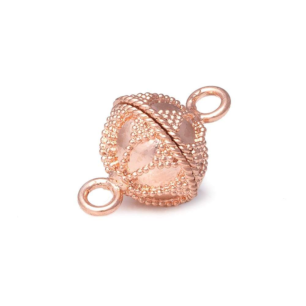 15mm Rose Gold plated Magnetic Ball Clasp Miligrain Flower Design 1 piece - Beadsofcambay.com