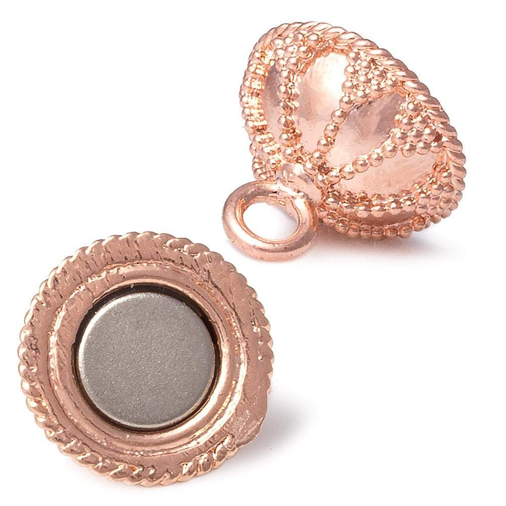15mm Rose Gold plated Magnetic Ball Clasp Miligrain Flower Design 1 piece - Beadsofcambay.com