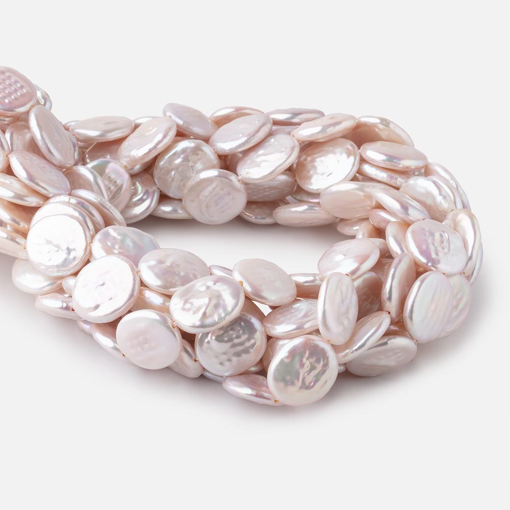 15mm Rosé White Coin Freshwater Pearls 15.5 inch 23 pieces - Beadsofcambay.com