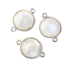 15mm Silver .925 Corrugated Bezel Rainbow Moonstone Coin 2 ring Connector 1 pc - Beadsofcambay.com
