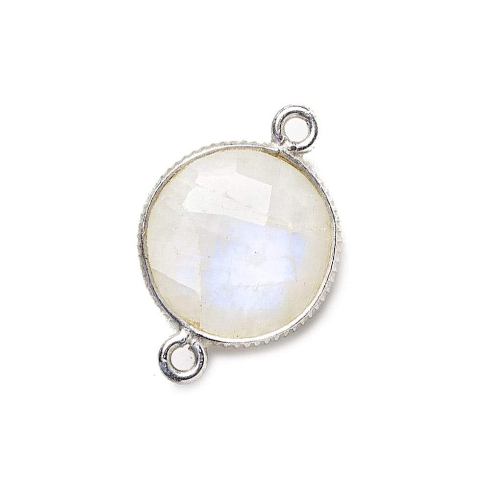 15mm Silver .925 Corrugated Bezel Rainbow Moonstone Coin 2 ring Connector 1 pc - Beadsofcambay.com