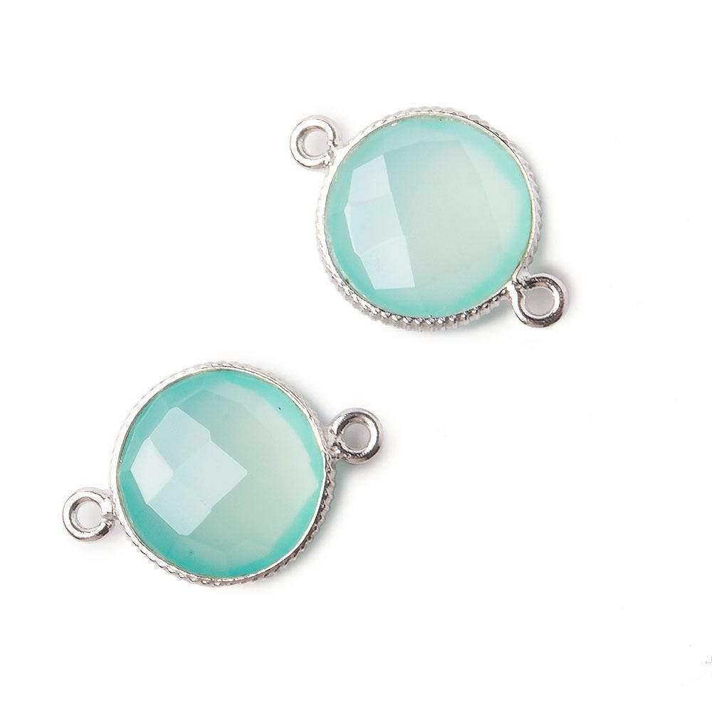 15mm Silver .925 Corrugated Bezel Sea Chalcedony coin 2 ring Connector 1 pc - Beadsofcambay.com
