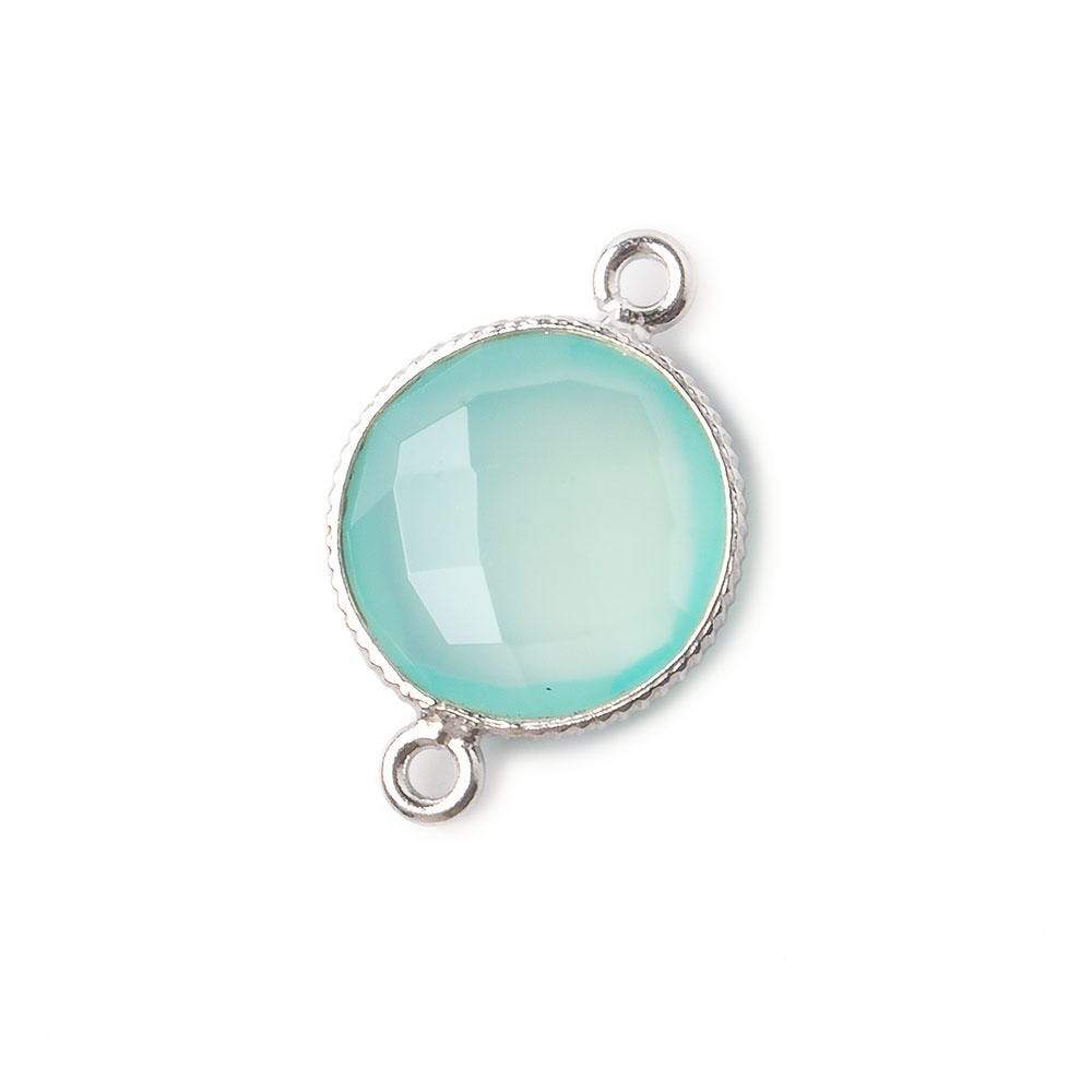 15mm Silver .925 Corrugated Bezel Sea Chalcedony coin 2 ring Connector 1 pc - Beadsofcambay.com