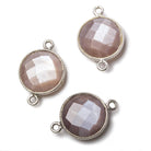 15mm Silver Corrugated Bezel Chocolate Moonstone coin 2 ring Connector 1 pc - Beadsofcambay.com