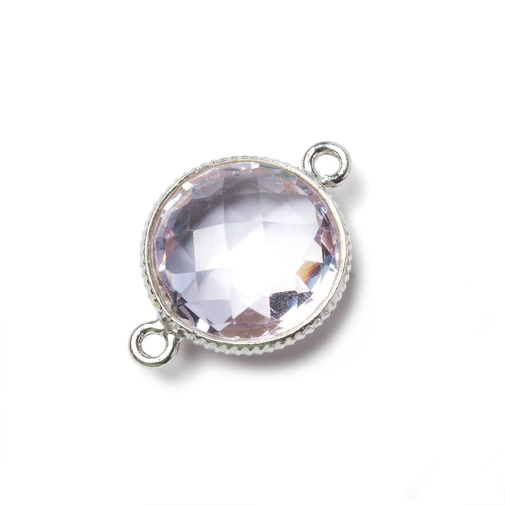 15mm Silver Corrugated Bezel Pink Amethyst coin 2 ring Connector 1 pc - Beadsofcambay.com