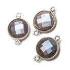 15mm Silver Corrugated Bezel Platinum Moonstone coin 2 ring Connector 1 pc - Beadsofcambay.com