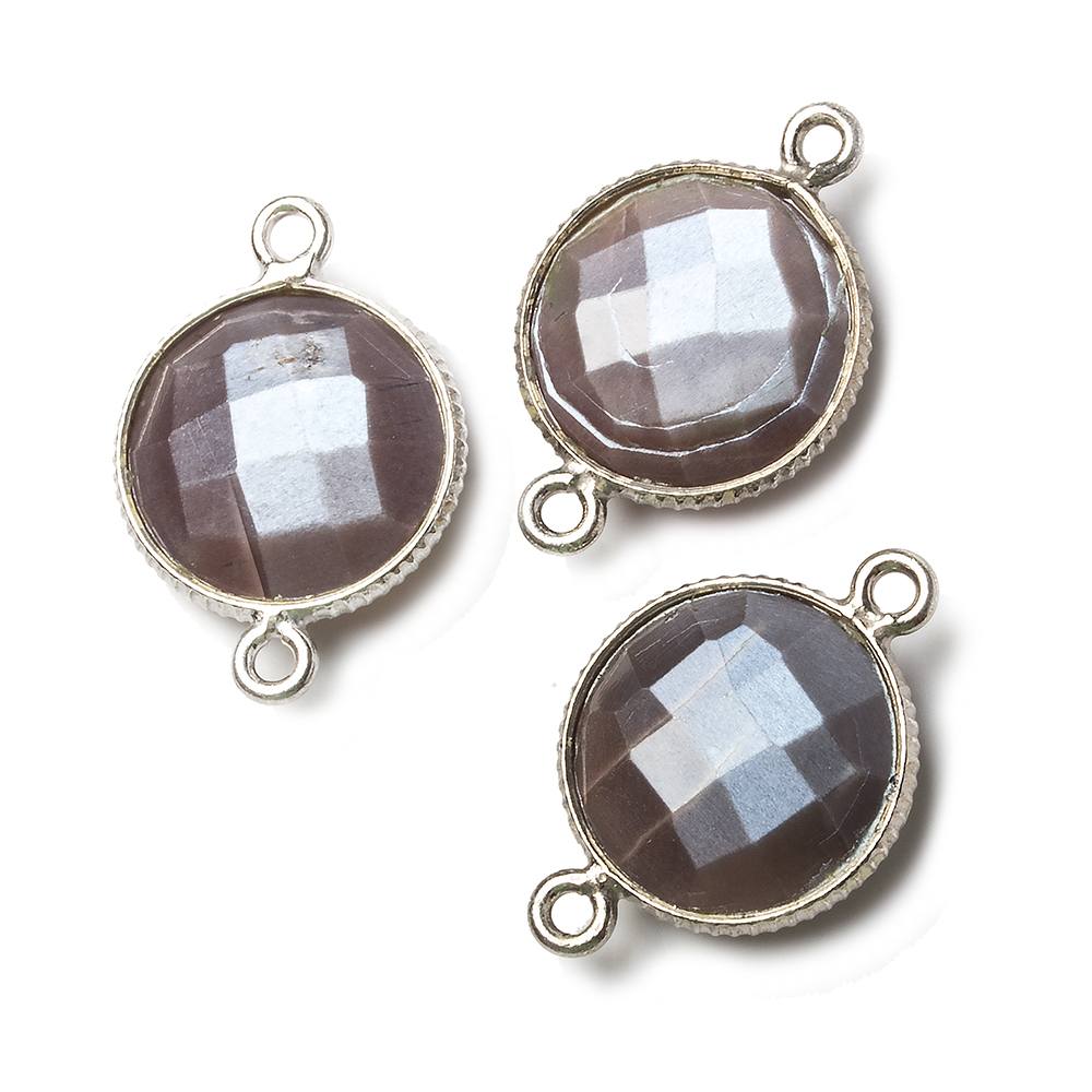 15mm Silver Corrugated Bezel Platinum Moonstone coin 2 ring Connector 1 pc - Beadsofcambay.com