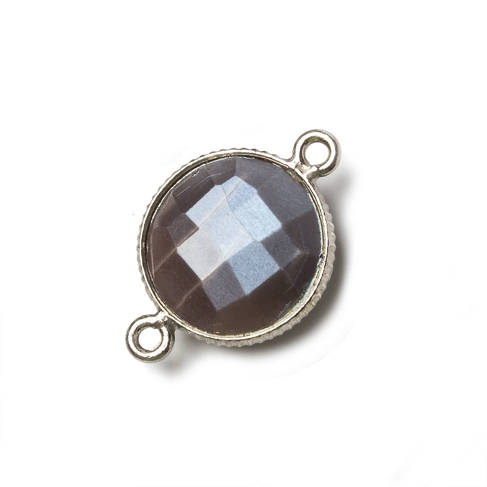 15mm Silver Corrugated Bezel Platinum Moonstone coin 2 ring Connector 1 pc - Beadsofcambay.com