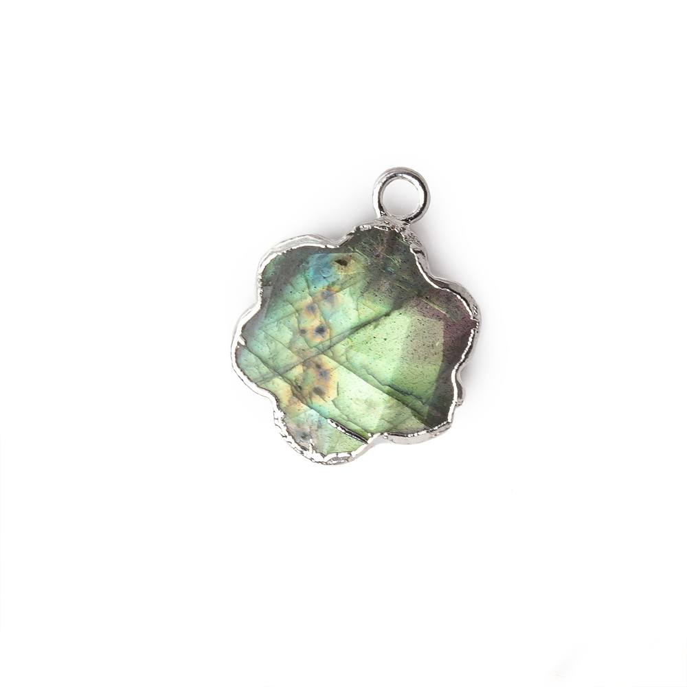 15mm Silver Leafed Labradorite Faceted Quatrafoil Focal Bead Pendant sold as 1 piece - Beadsofcambay.com
