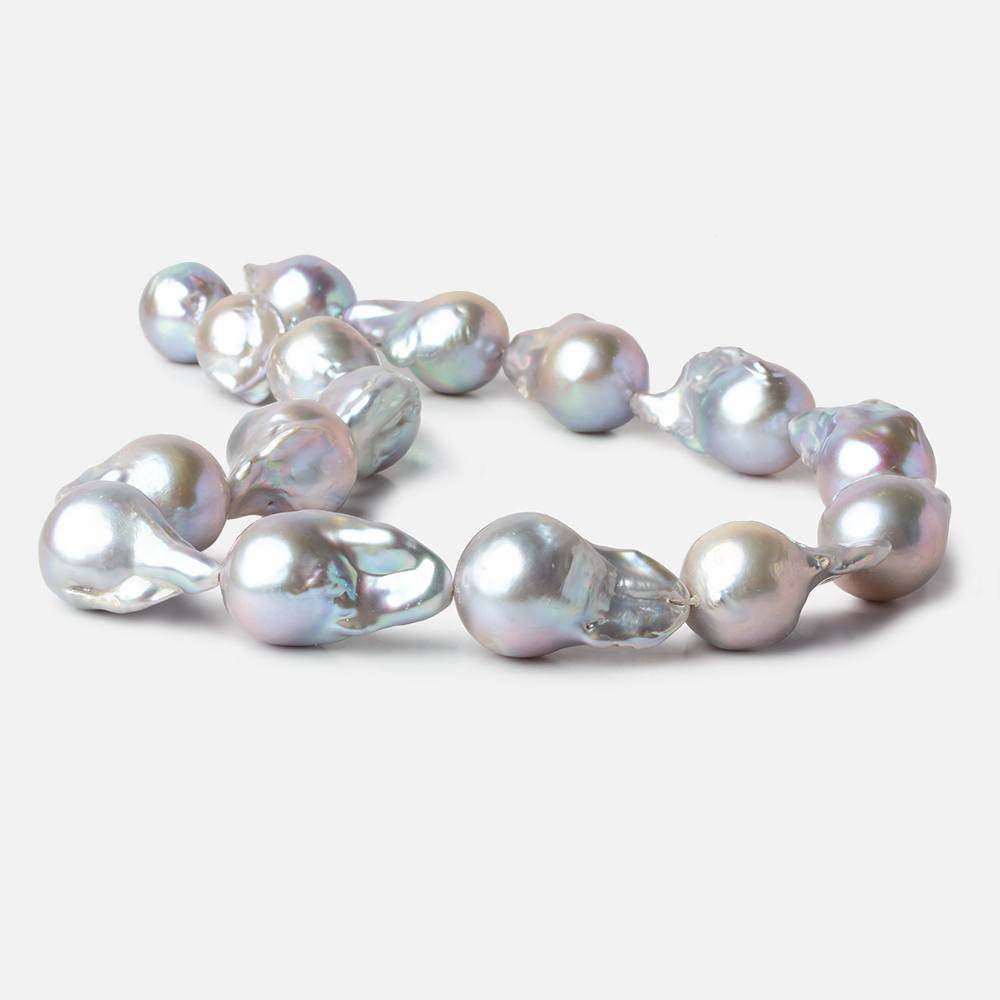 15mm Silver Ultra Baroque Freshwater Pearls 16 inch 16 pcs .8mm drill hole AAA - Beadsofcambay.com