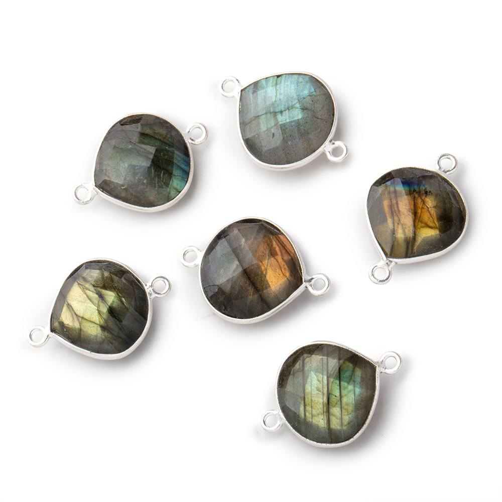 15mm Sterling Silver Bezel Labradorite Faceted Heart Connector 1 Focal Bead - Beadsofcambay.com