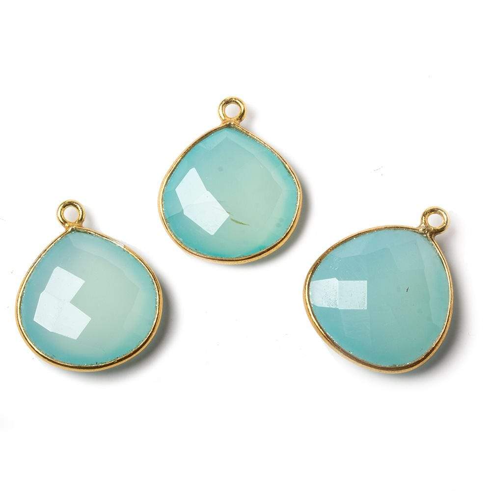 15mm Vermeil Bezel Aqua Chalcedony Heart Focal Pendant 1 piece - Beadsofcambay.com