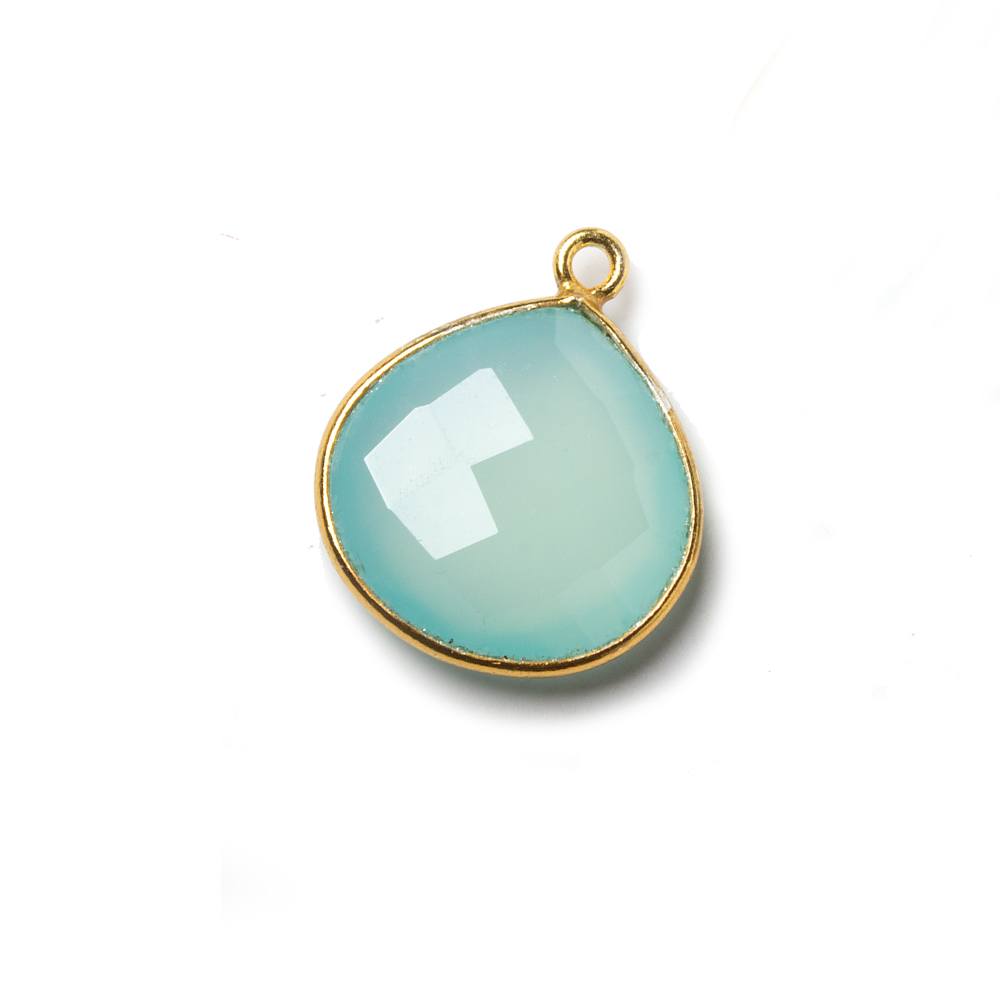 15mm Vermeil Bezel Aqua Chalcedony Heart Focal Pendant 1 piece - Beadsofcambay.com