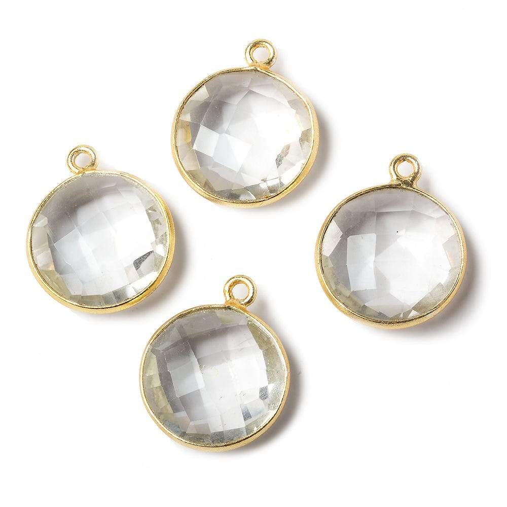 15mm Vermeil Bezel Crystal Quartz faceted coin Pendant 1 piece - Beadsofcambay.com