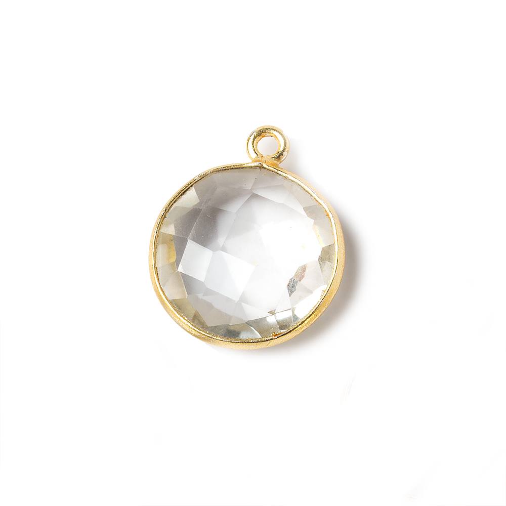 15mm Vermeil Bezel Crystal Quartz faceted coin Pendant 1 piece - Beadsofcambay.com