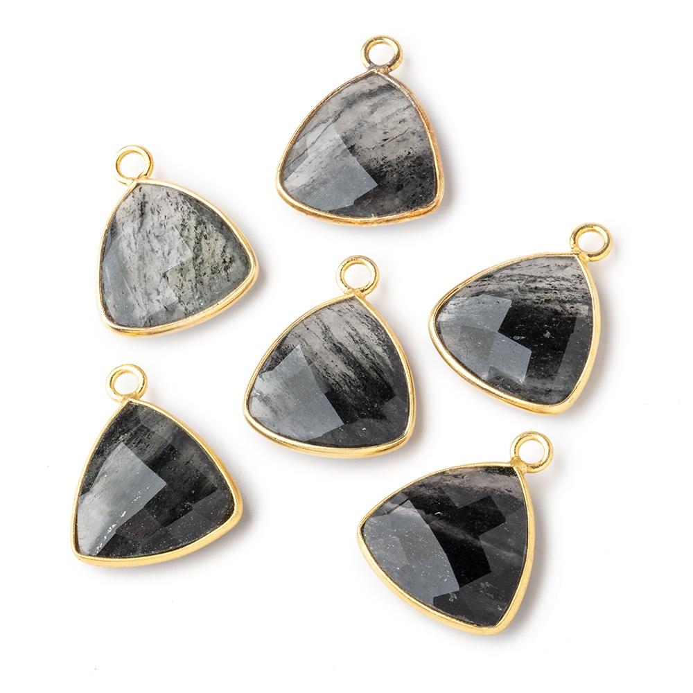 15mm Vermeil Bezel Moss Quartz Faceted Triangle Pendant 1 Focal Piece - Beadsofcambay.com