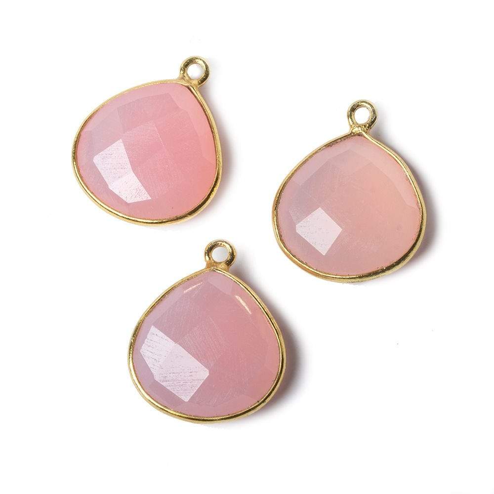 15mm Vermeil Bezel Petal Pink Chalcedony Heart Focal Pendant 1 piece - Beadsofcambay.com