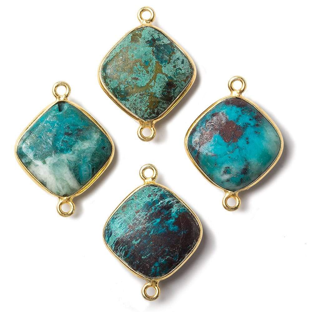 15mm Vermeil Bezeled Chrysocolla plain pillow Focal Connector 1 piece - Beadsofcambay.com