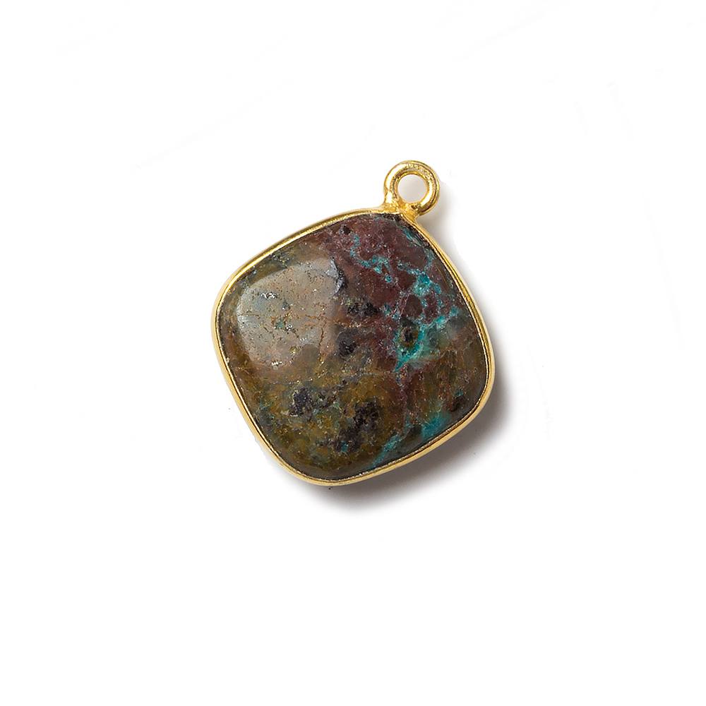 15mm Vermeil Bezeled Chrysocolla plain pillow Focal Pendant 1 piece - Beadsofcambay.com