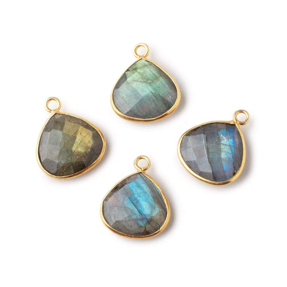 15mm Vermeil Bezeled Labradorite Faceted Heart Pendant 1 piece - Beadsofcambay.com