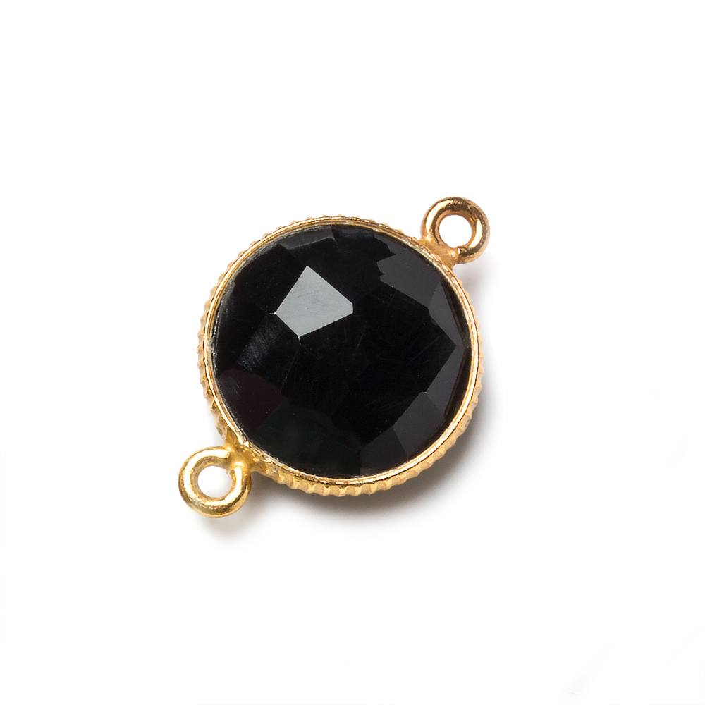 15mm Vermeil Corrugated Bezel Black Chalcedony coin 2 ring Connector 1 pc - Beadsofcambay.com