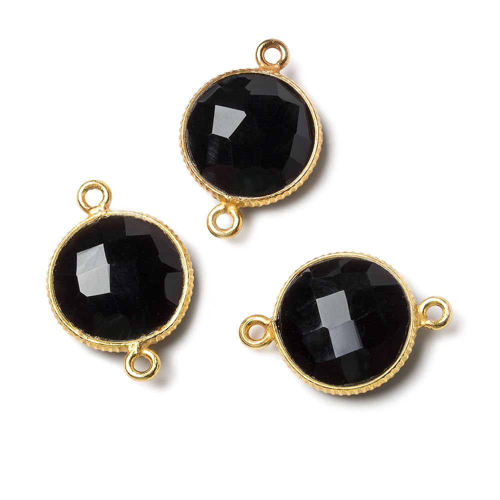 15mm Vermeil Corrugated Bezel Black Chalcedony coin 2 ring Connector 1 pc - Beadsofcambay.com