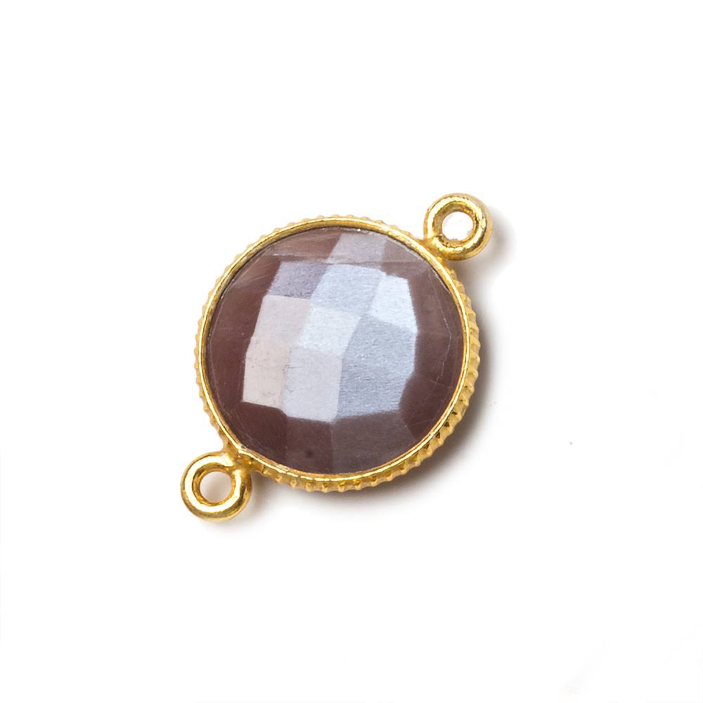 15mm Vermeil Corrugated Bezel Chocolate Moonstone coin 2 ring Connector 1 pc - Beadsofcambay.com