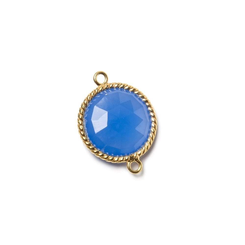 15mm Vermeil twist rope Bezel Santorini Blue Chalcedony Connector 1 piece - Beadsofcambay.com