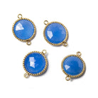 15mm Vermeil twist rope Bezel Santorini Blue Chalcedony Connector 1 piece - Beadsofcambay.com