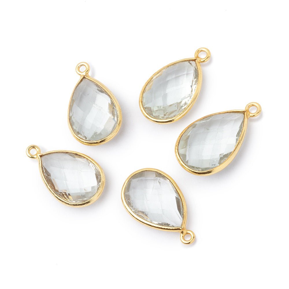 15x10-16x11mm Vermeil Bezel Prasiolite Faceted Pear Pendant 1 piece - Beadsofcambay.com