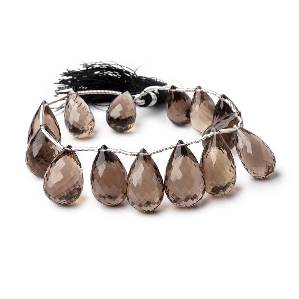 15x10-20x12mm Smoky Quartz Faceted Tear Drop Beads 8 inch 14 pieces - Beadsofcambay.com