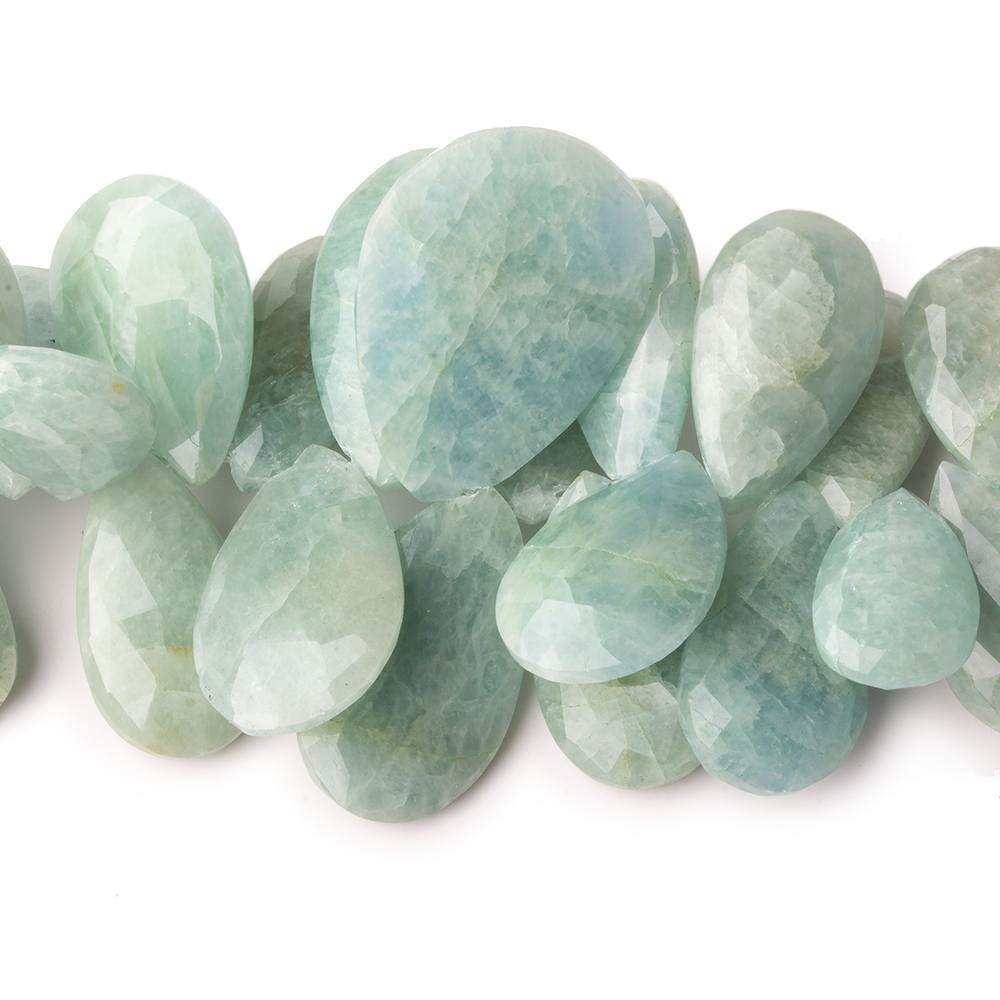 15x10-26x18mm Milky Aquamarine Faceted Pear Beads 5.5 inch 34 pieces - Beadsofcambay.com