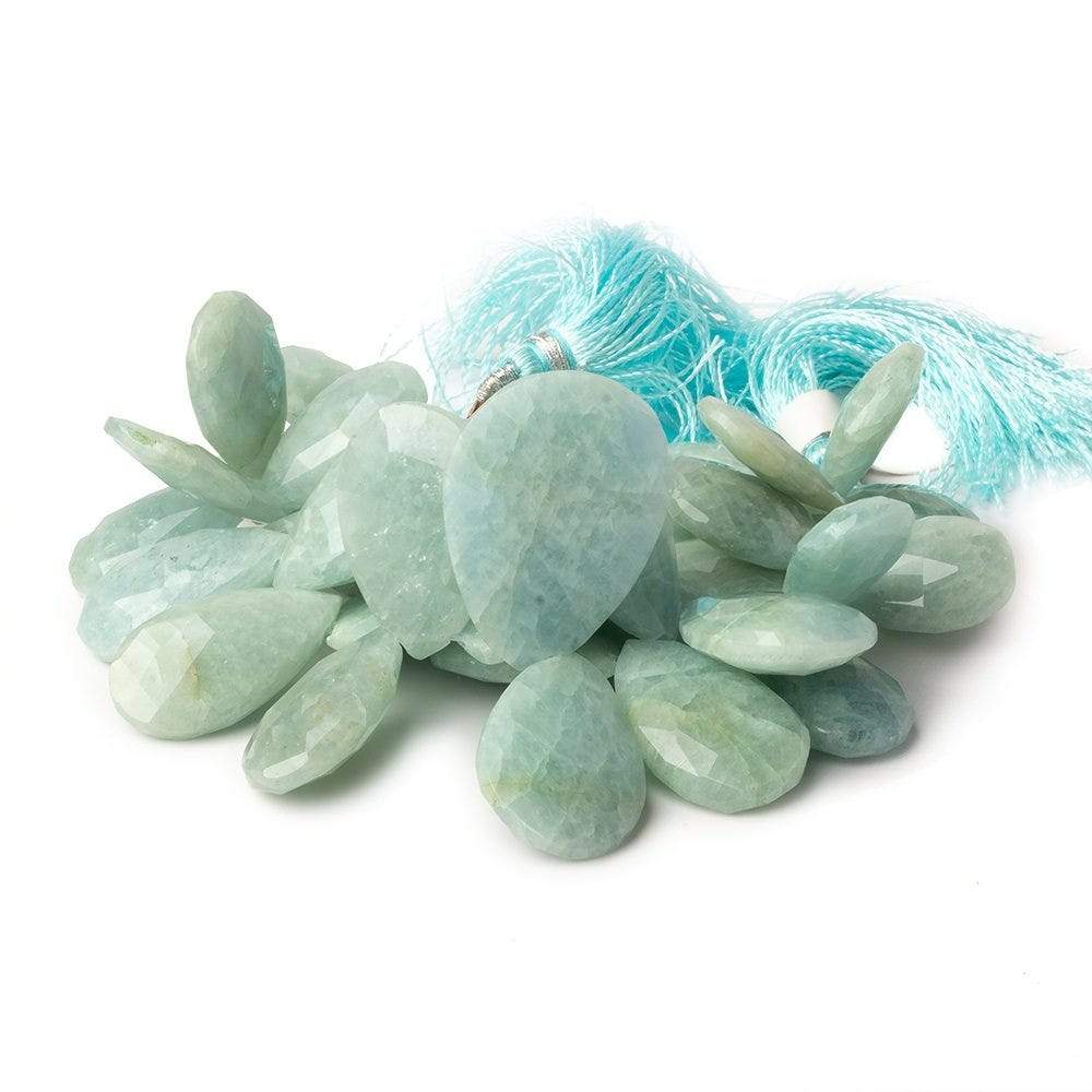 15x10-26x18mm Milky Aquamarine Faceted Pear Beads 5.5 inch 34 pieces - Beadsofcambay.com