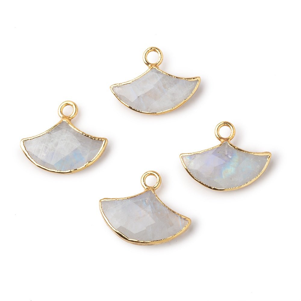 15x10mm Gold Leafed Rainbow Moonstone Faceted Fan Focal Pendant 1 piece - Beadsofcambay.com