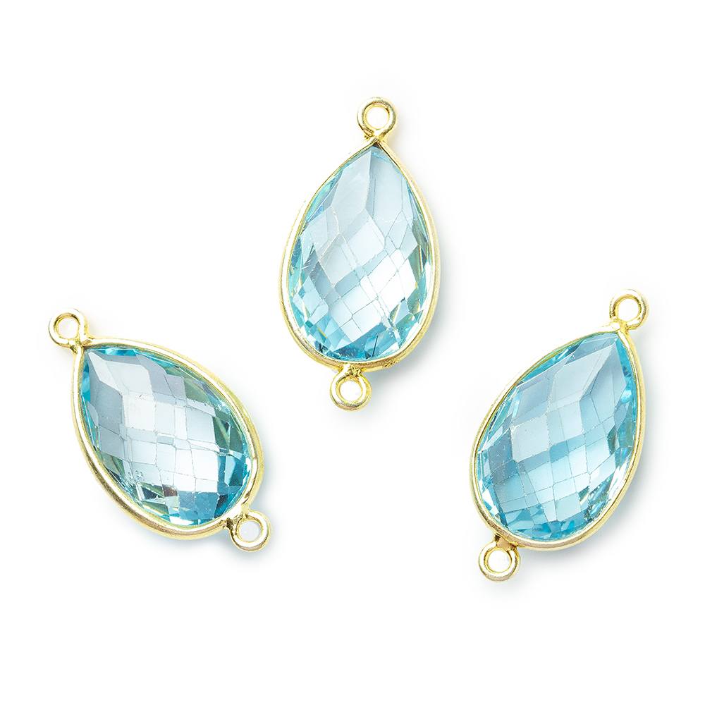 15x10mm Vermeil Bezel Swiss Blue Topaz Faceted Pear Connector 1 piece - Beadsofcambay.com