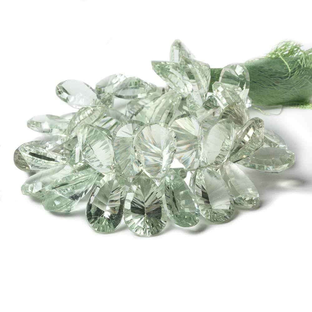 15x10x7-20x12x8mm Prasiolite Pear Pavilion Faceted Briolette Beads 49 pieces - Beadsofcambay.com