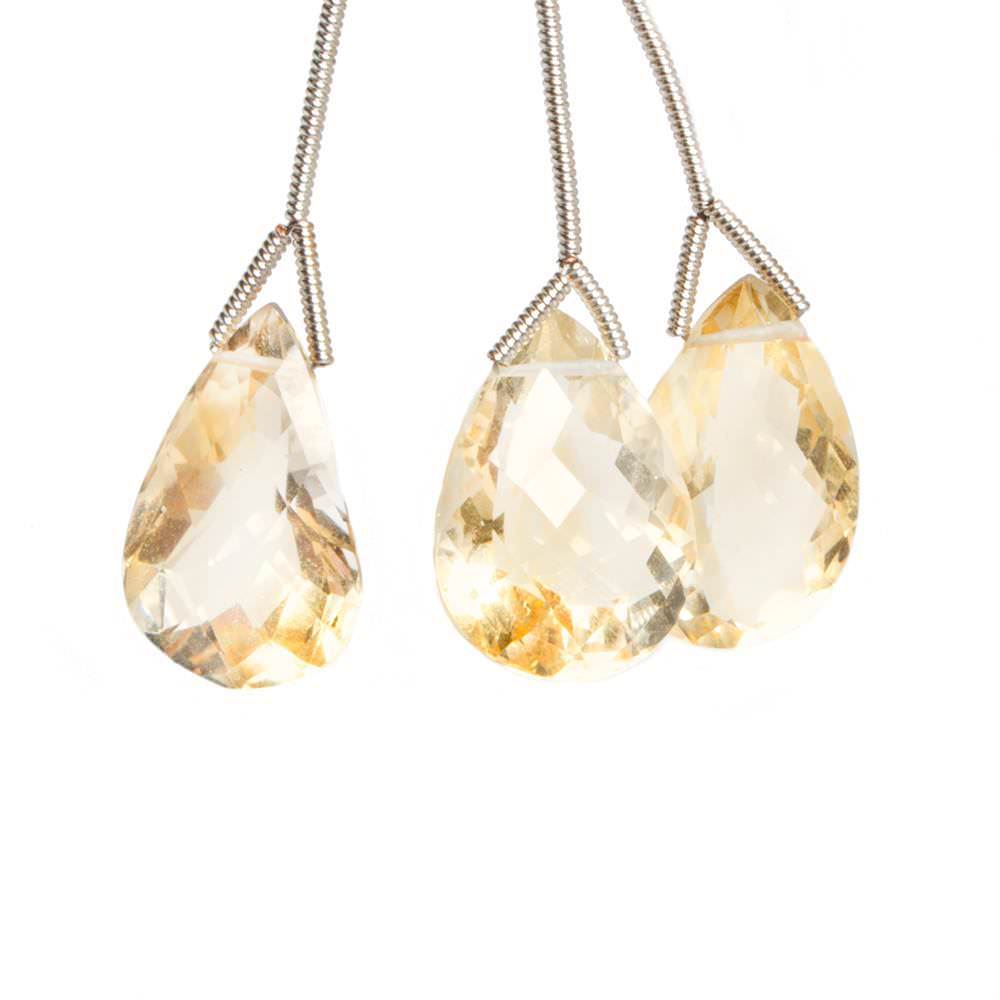 15x11-17x11mm Citrine Pavilion Faceted Pear Focal Bead Set of 3 - Beadsofcambay.com