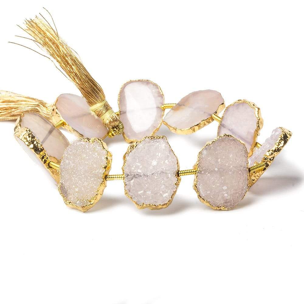 15x11-17x12mm Gold Leafed Petal Pink Drusy side drilled Slices 8 inch 10 beads - Beadsofcambay.com