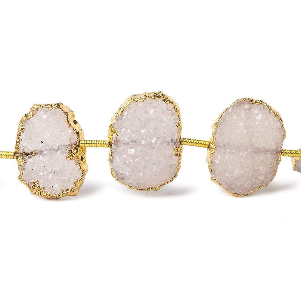 15x11-17x12mm Gold Leafed Petal Pink Drusy side drilled Slices 8 inch 10 beads - Beadsofcambay.com