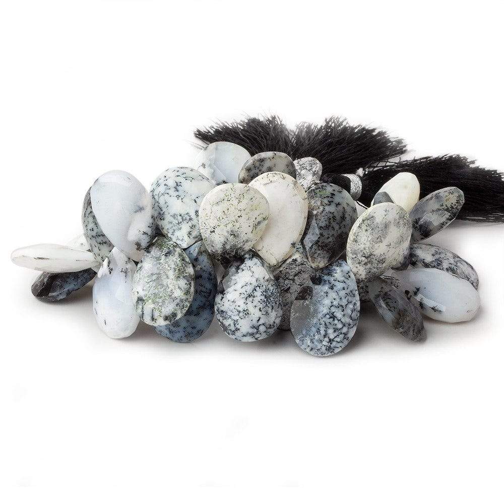 15x11-18x13mm Dendritic White Opal Faceted Pear Beads 8 inch 35 pieces AA - Beadsofcambay.com