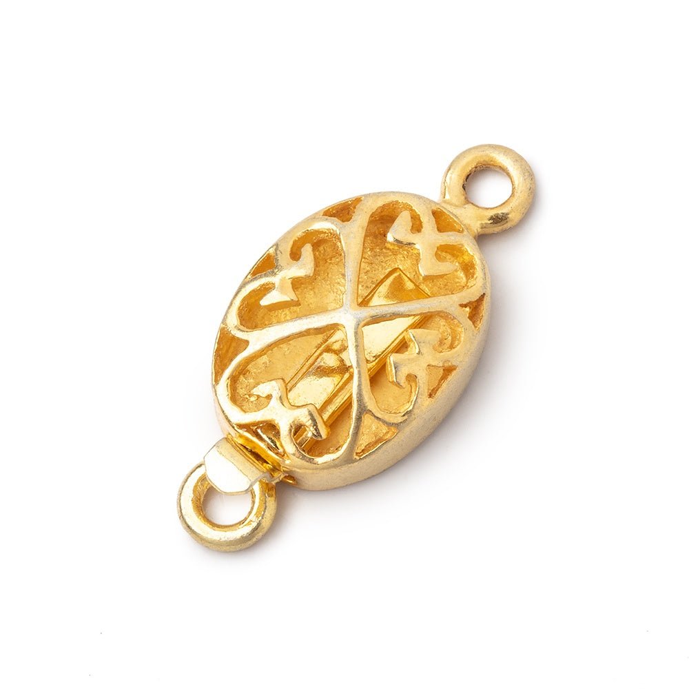 15x11mm 22kt Gold Plated Oval Box Clasp with Heart Design 1 piece - Beadsofcambay.com