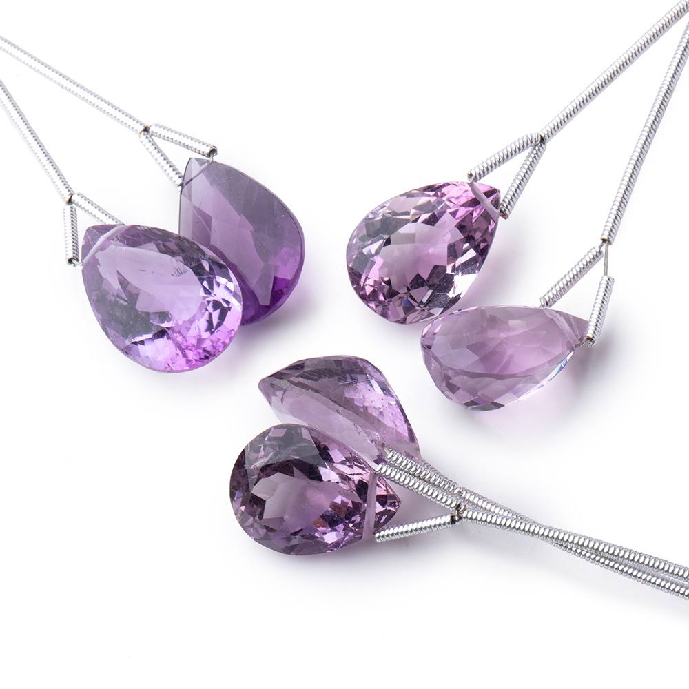 15x11mm Amethyst Pavilion Faceted Pear Focal Set of 2 Beads AAA - Beadsofcambay.com