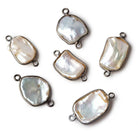 15x11mm Black Gold .925 Bezel White Keshi Freshwater Pearl Connector 1 piece - Beadsofcambay.com