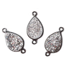15x11mm Black Gold Bezel Metallic Silver Drusy Pear Connector 1 piece - Beadsofcambay.com